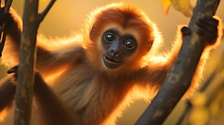 Foto gratuito el lindo gibón en la naturaleza