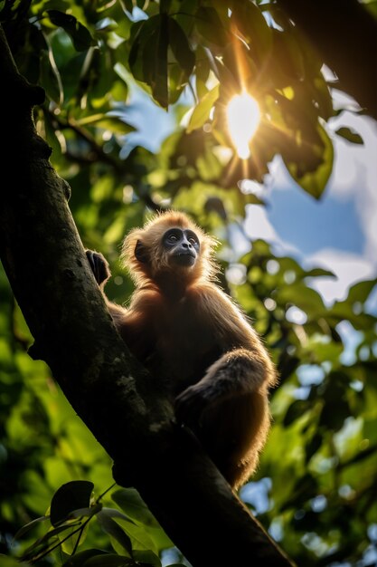 El lindo gibón en la naturaleza