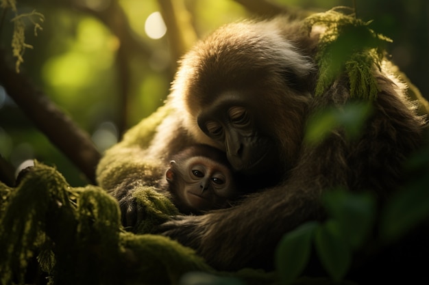 El lindo gibón en la naturaleza