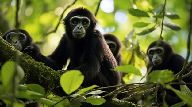 El lindo gibón en la naturaleza