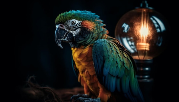 Foto gratuita lindo guacamayo posado en una rama de plumas vibrantes generadas por ia
