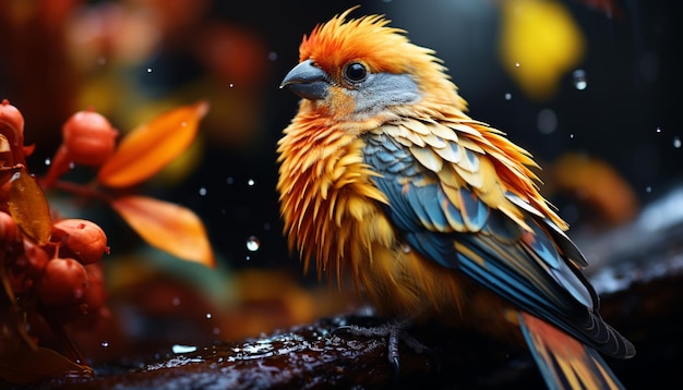 Un lindo guacamayo posado en una rama que muestra colores vibrantes generados por inteligencia artificial