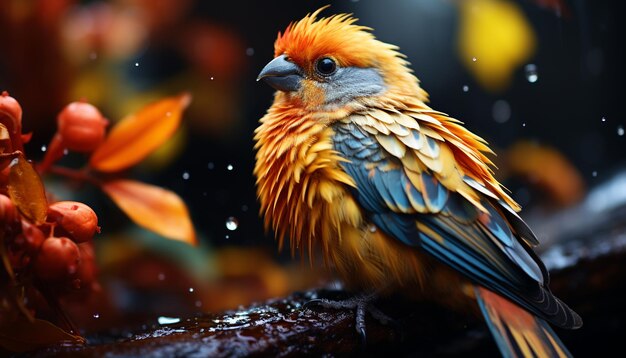 Un lindo guacamayo posado en una rama que muestra colores vibrantes generados por inteligencia artificial