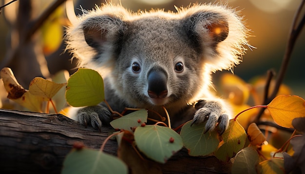 Foto gratuita lindo koala sentado en una rama mirando la cámara generada por inteligencia artificial