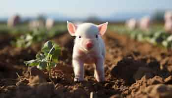 Foto gratuita un lindo lechón pastando en un prado verde disfrutando de una nueva vida generada por la inteligencia artificial