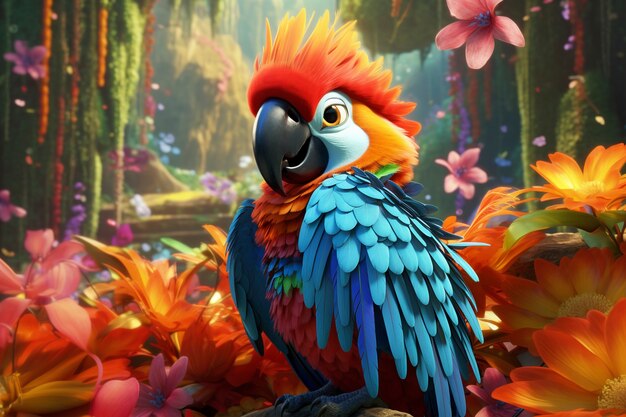 El lindo loro de dibujos animados en la naturaleza
