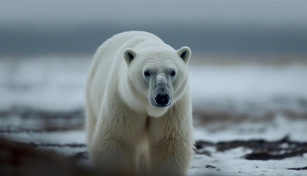 Foto gratuita lindo mamífero ártico caminando sobre un témpano de hielo nevado generado por ia