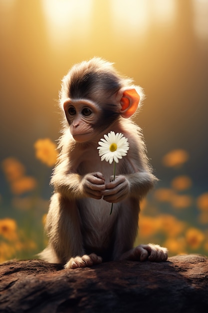 Lindo mono pasando tiempo en la naturaleza