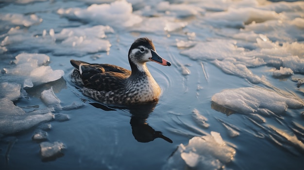 Foto gratuita lindo pato viviendo la vida en la naturaleza