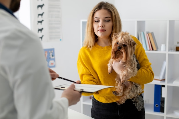 Foto gratuita lindo perro durante una consulta