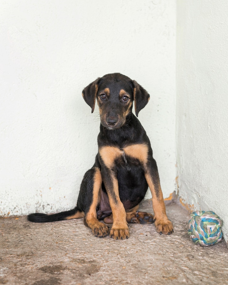 Foto gratuito lindo perro de rescate en el refugio esperando a acoger