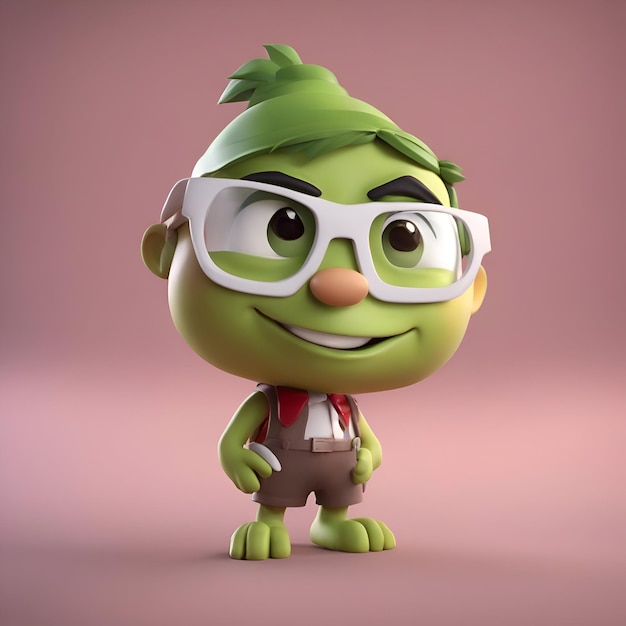Foto gratuita lindo personaje de tortuga verde con gafas y pajarita ilustración 3d