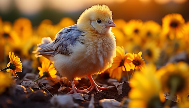 Foto gratuita lindo pollito pequeño y esponjoso al aire libre en la naturaleza generado por inteligencia artificial