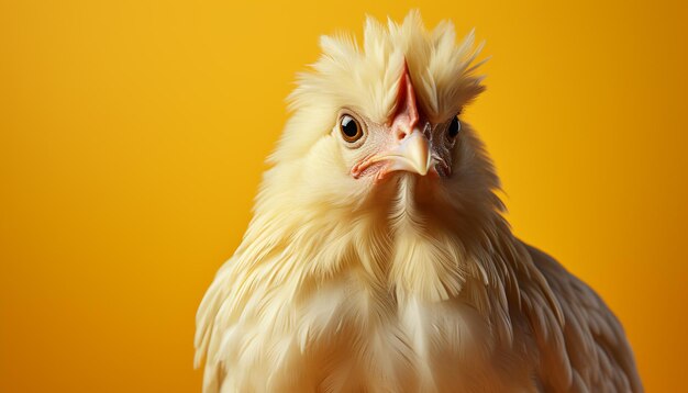 Foto gratuita lindo pollo amarillo con plumas mullidas mirando a la cámara generada por inteligencia artificial