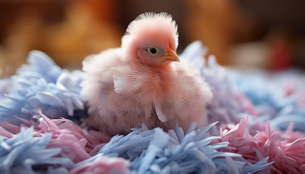 Foto gratuita lindo pollo bebé eclosionando esponjoso y amarillo disfrutando de la naturaleza generada por la inteligencia artificial