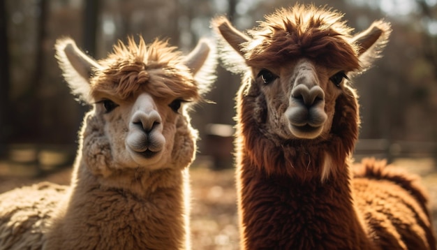 Foto gratuita lindo retrato de alpaca mirando a la cámara con lana esponjosa generada por ia
