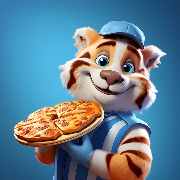 Lindo tigre sosteniendo pizza