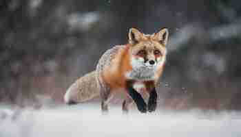 Foto gratuita lindo zorro rojo en alerta de nieve y mirando generado por ai