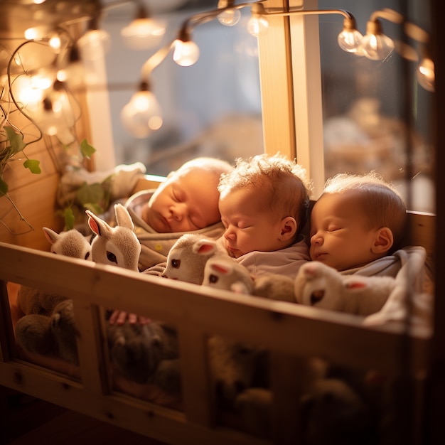 Foto gratuita lindos bebés durmiendo en el interior