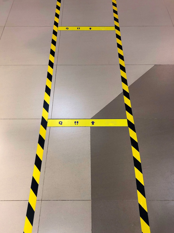 Foto gratuito líneas en el suelo para indicar la necesidad de distanciamiento social, pandemia de covid-19