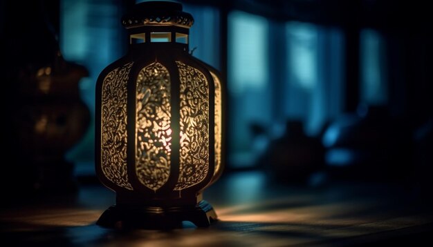 Foto gratuita linterna antigua ilumina la noche de ramadán en arabia generada por ia