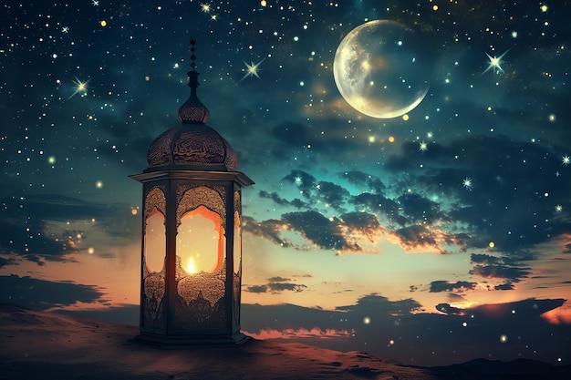 Linterna islámica de celebración del ramadán en estilo de fantasía