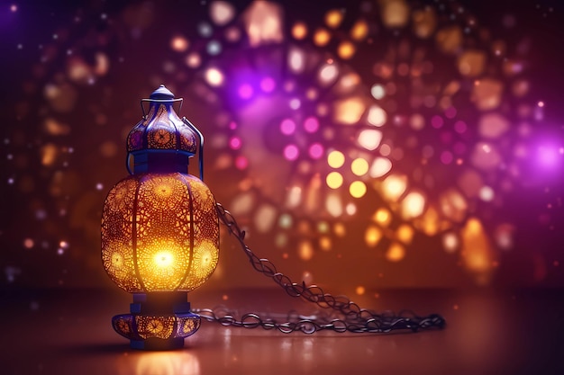 Linterna islámica con fondo colorido tanto para Ramadán como para Adha