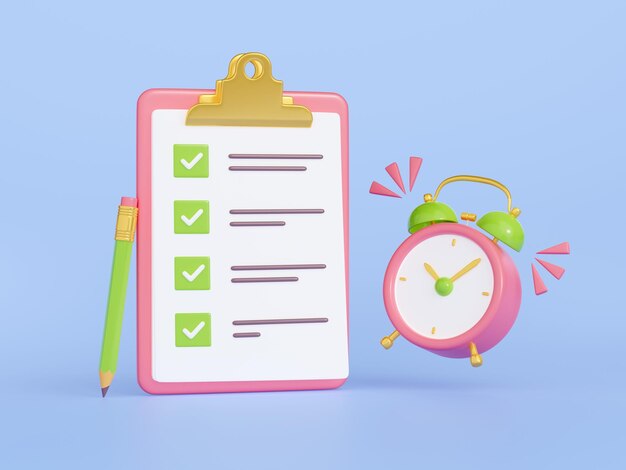 Lista de verificación de renderizado 3d y plan de proyecto de despertador