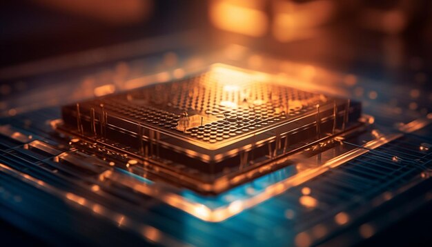 Llama azul brillante calienta equipos de semiconductores en interiores generados por IA