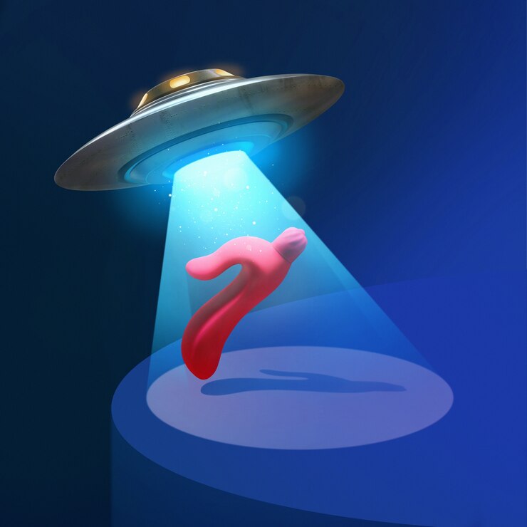 Foto gratuito llegada del concepto de extraterrestres con juguete rojo.
