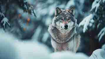 Foto gratuita un lobo entre la nieve en el bosque