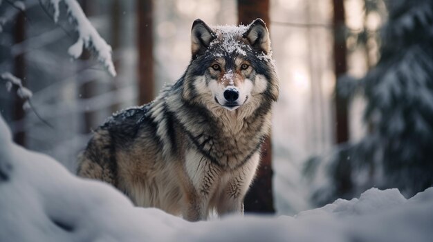 Foto gratuita un lobo entre la nieve en el bosque