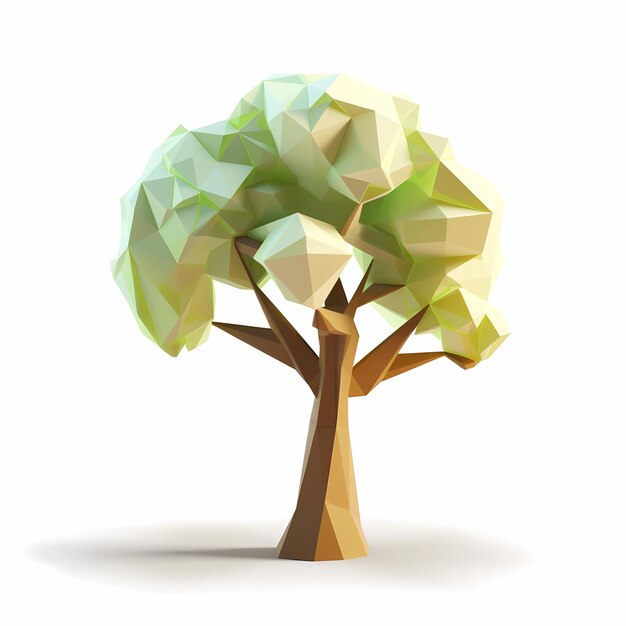 Lowpoly 3d árbol fondo blanco