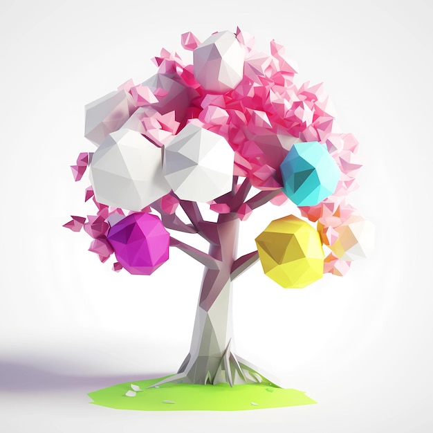 Foto gratuita lowpoly3d árbol en la primavera sobre fondo blanco.