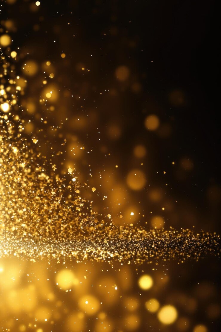 Luces de brillo dorado aisladas sobre fondo oscuro Textura de desenfoque de polvo de brillo dorado Bokeh de partículas de brillo abstracto