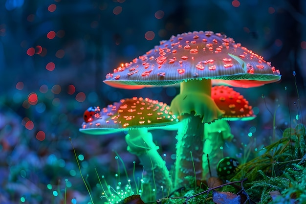 Foto gratuita luces de colores brillantes con setas y hongos