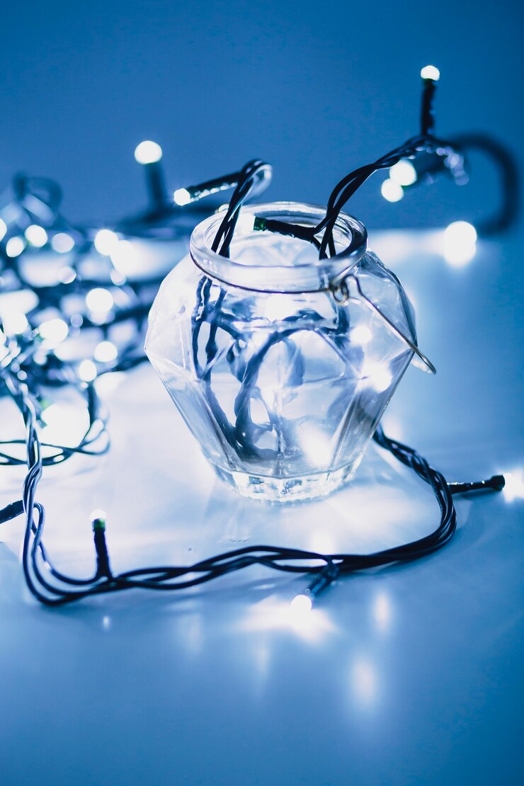 Foto gratuito luces de hadas del primer en tarro