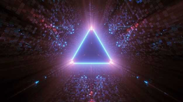 Luces láser de neón en forma triangular con fondo negro