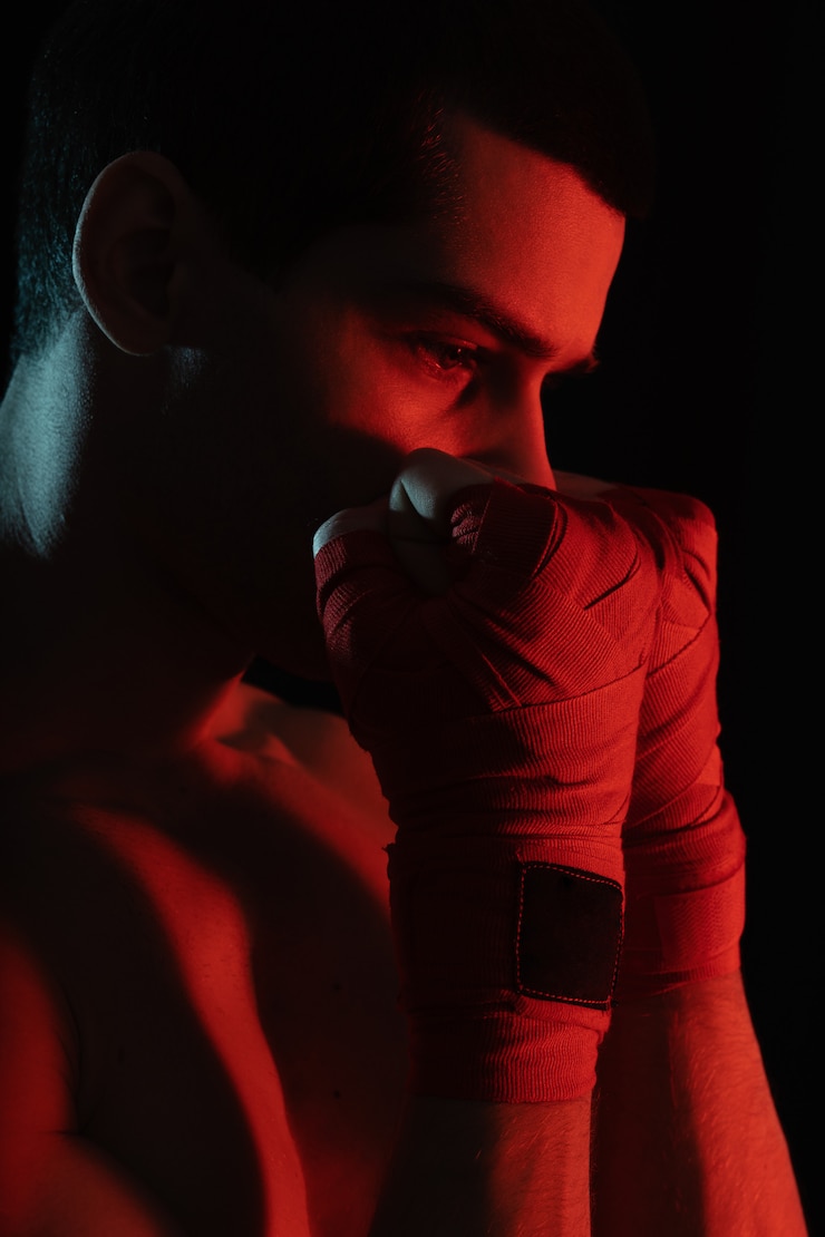 Foto gratuito luchador cerca retrato antes de la pelea