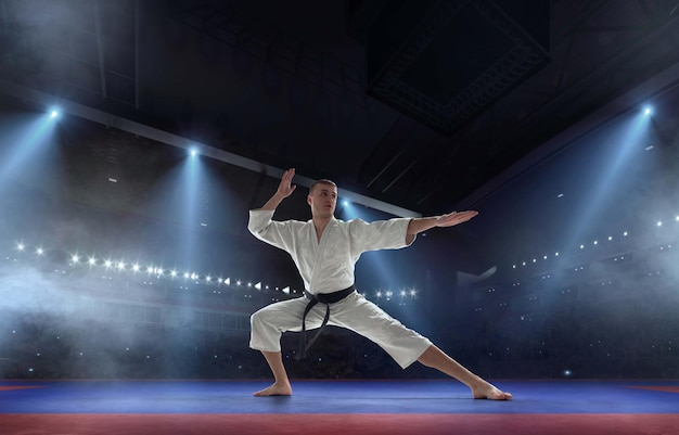 Luchadores de karate en campeonato de lucha de tatami