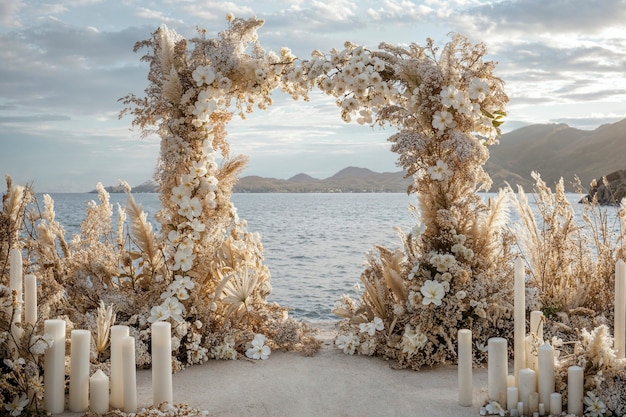 Foto gratuita lugar de boda fotorrealista con intrincada decoración y adornos