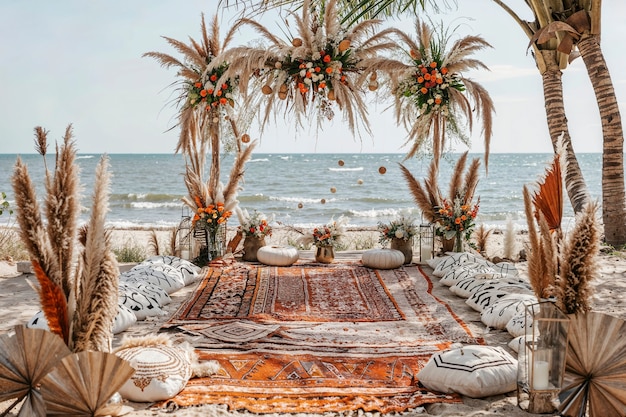 Foto gratuita lugar de boda fotorrealista con intrincada decoración y adornos