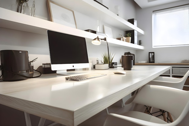Foto gratuita lugar de trabajo cómodo con computadora en la mesa en una habitación moderna en primer plano
