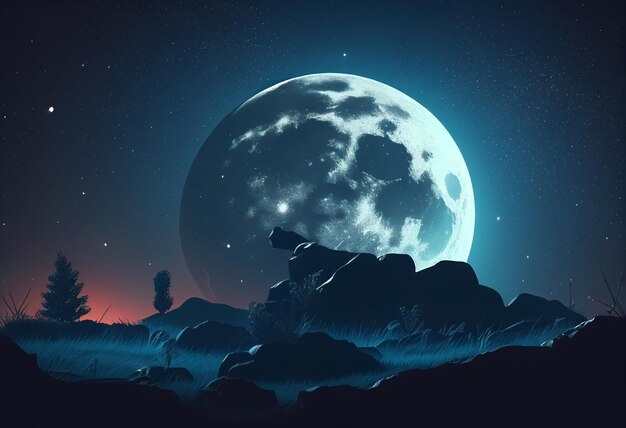 Luna en el cielo por la noche juego de activos de fondo 2D ai generativo futurista