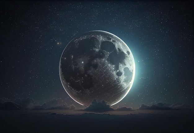 Foto gratuita luna en el cielo por la noche juego de activos de fondo 2d ai generativo futurista