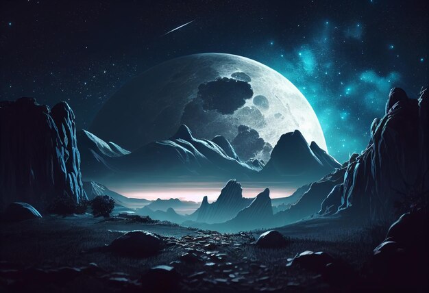 Luna en el cielo por la noche juego de activos de fondo 2D ai generativo futurista