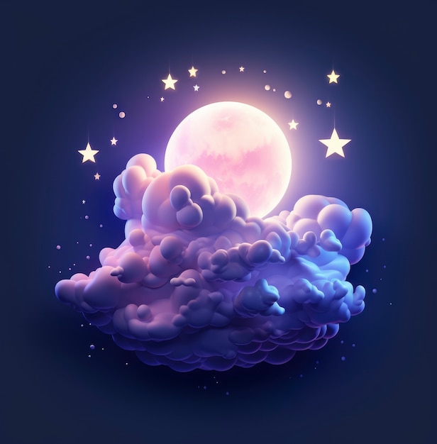 Luna soñadora con las estrellas