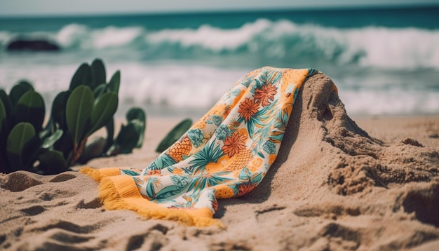 Foto gratuita la luz amarilla del sol se pone en una tranquila playa de arena generada por ia