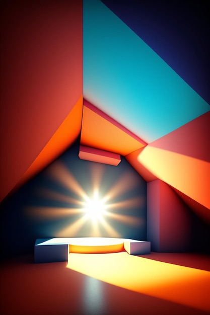Una luz brillante brilla en una habitación con un techo que tiene un patrón triangular.