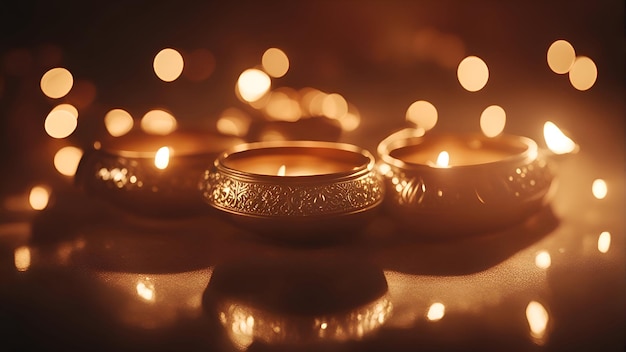 Foto gratuita luz de velas en el festival de diwali con fondo bokeh